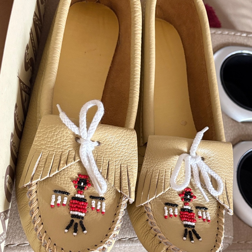 Women's Cream Moccasins with Beaded Design